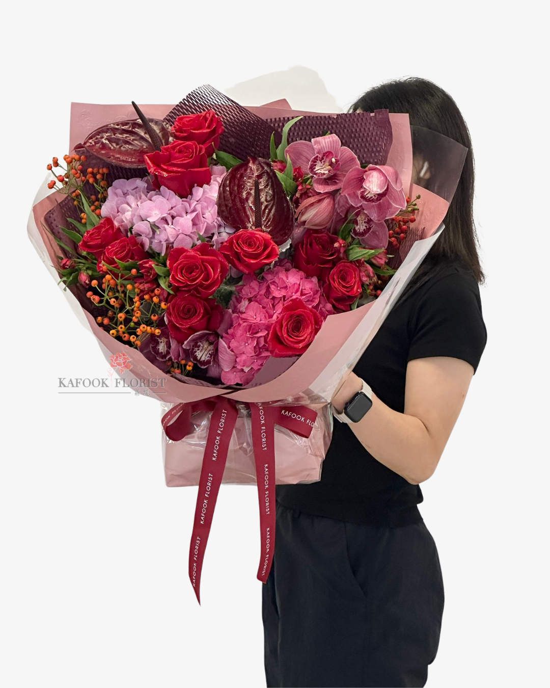 BQ 2090 繡球蕙蘭玫瑰花束