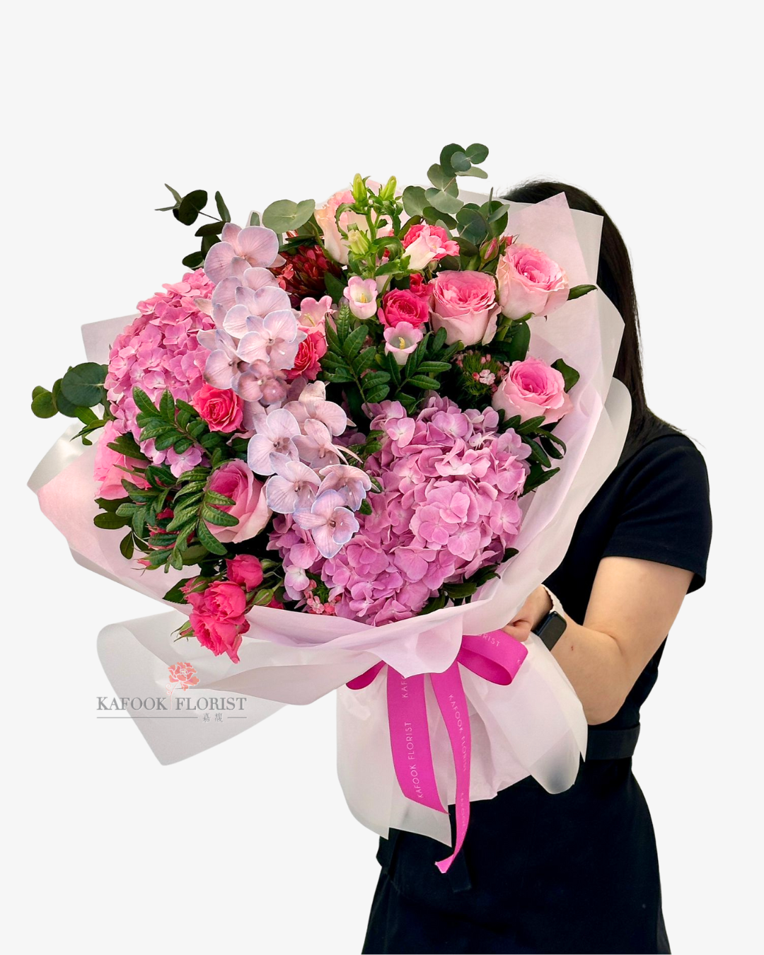 BQ 2093 蝴蝶蘭繡球玫瑰花束